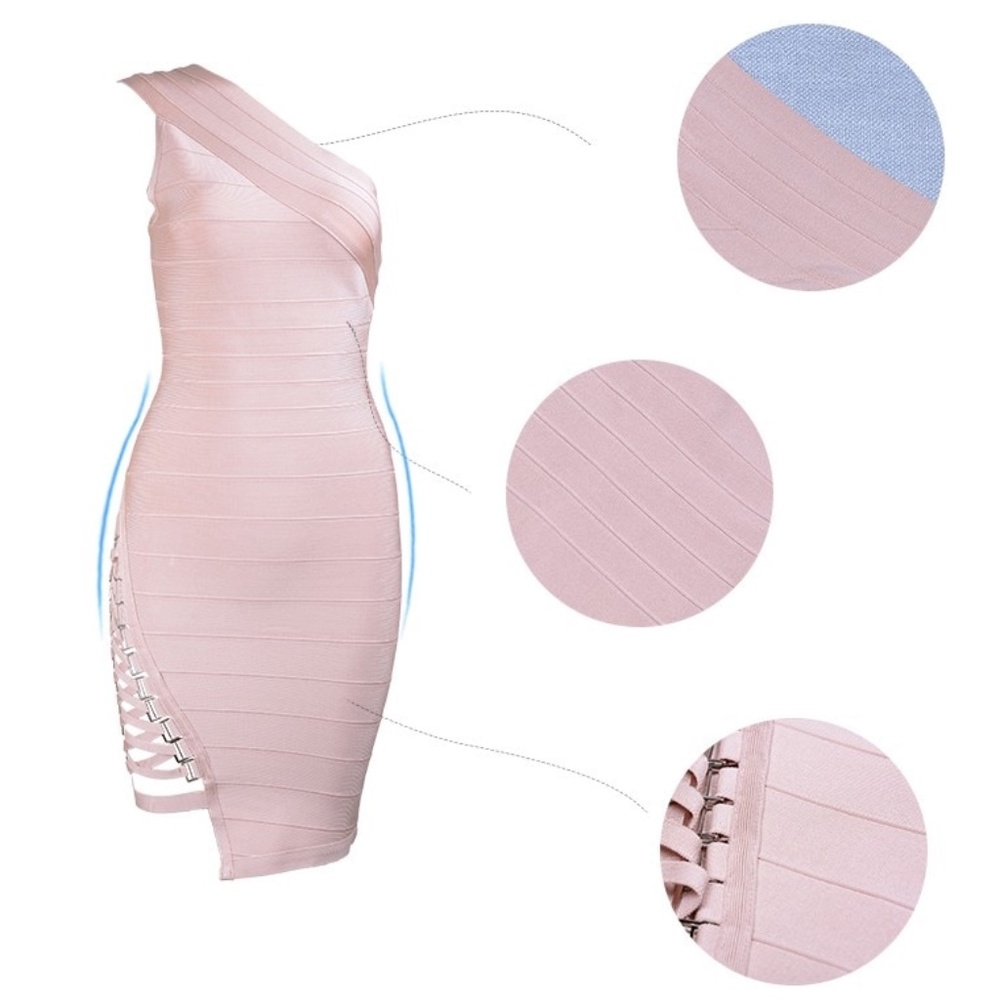 Bandage One Shoulder Strappy Dress Blush Nude - Picture 5 of 8